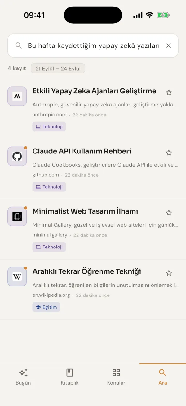 Doğal dille yapılan bir aramanın sonuçları